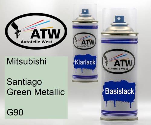 Mitsubishi, Santiago Green Metallic, G90: 400ml Sprühdose + 400ml Klarlack - Set, von ATW Autoteile West.